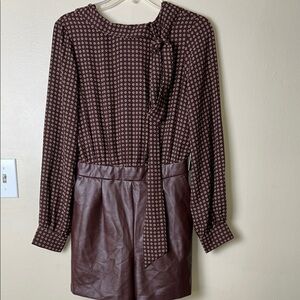 Express Brown Gingham Long Sleeve Jumpsuit